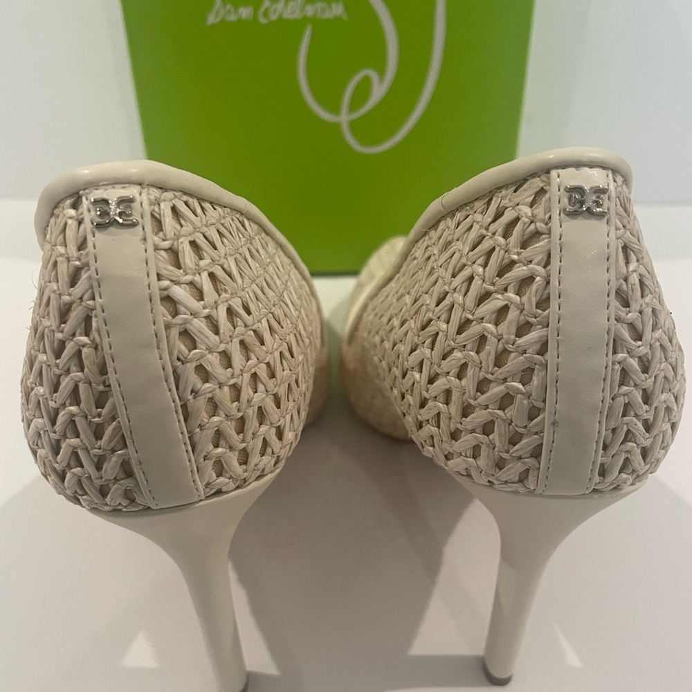Sam Edelman Woven Pointed-Toe Pumps in Light Beige - Picture 9 of 12